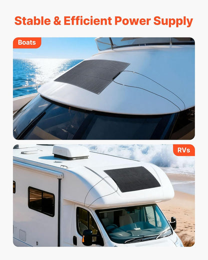 VEVOR Panel Solar Flexible Monocristalino de 100 W, Cargador Monofásico Fuera de Red con Eficiencia del 23% y Salida MC4, para Superficies Curvas de Cabinas de Vehículos Recreativos y Marinos