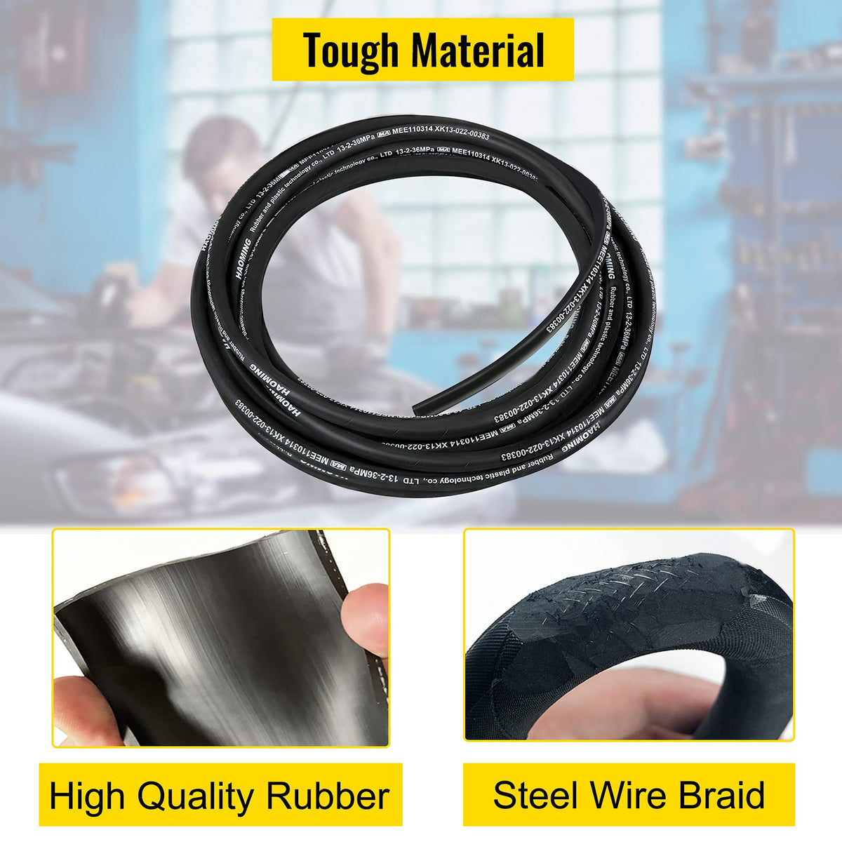 VEVOR - Manguera hidráulica de goma de 50 pies con 2 trenzas de alambre de acero de alta resistencia, diámetro interior de 1/2 pulgadas, 5000 PSI máximo, manguera hidráulica a granel de -40 °C a 250