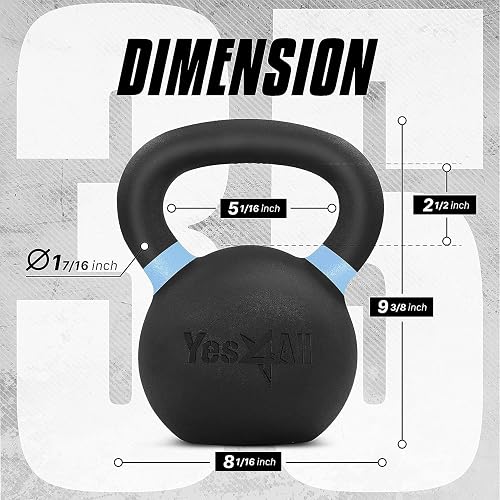 Yes4All Pesas Rusas para Ejercicio de Hierro Fundido con Revestimiento en Polvo,10-40 Lb Pesa Rusa, 4 6 8 10 12 14 16 18 Kgs Kettlebell en casa y Entrenamiento de Fuerza