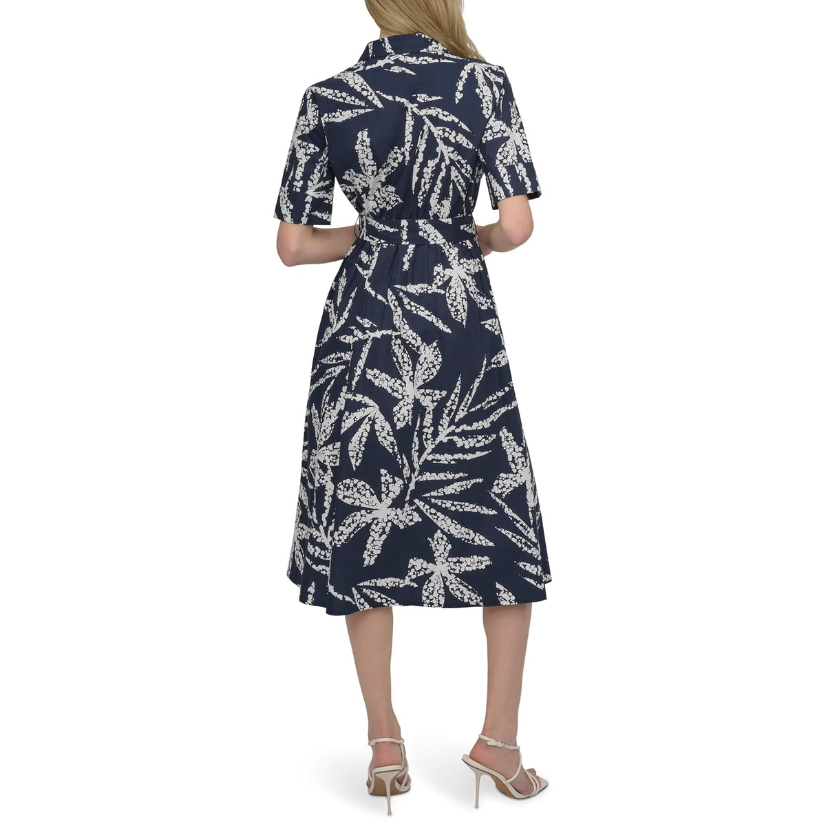 DKNY - Vestido Midi de Manga Larga para Mujer, Cuello Anudado, Cintura y cinturón