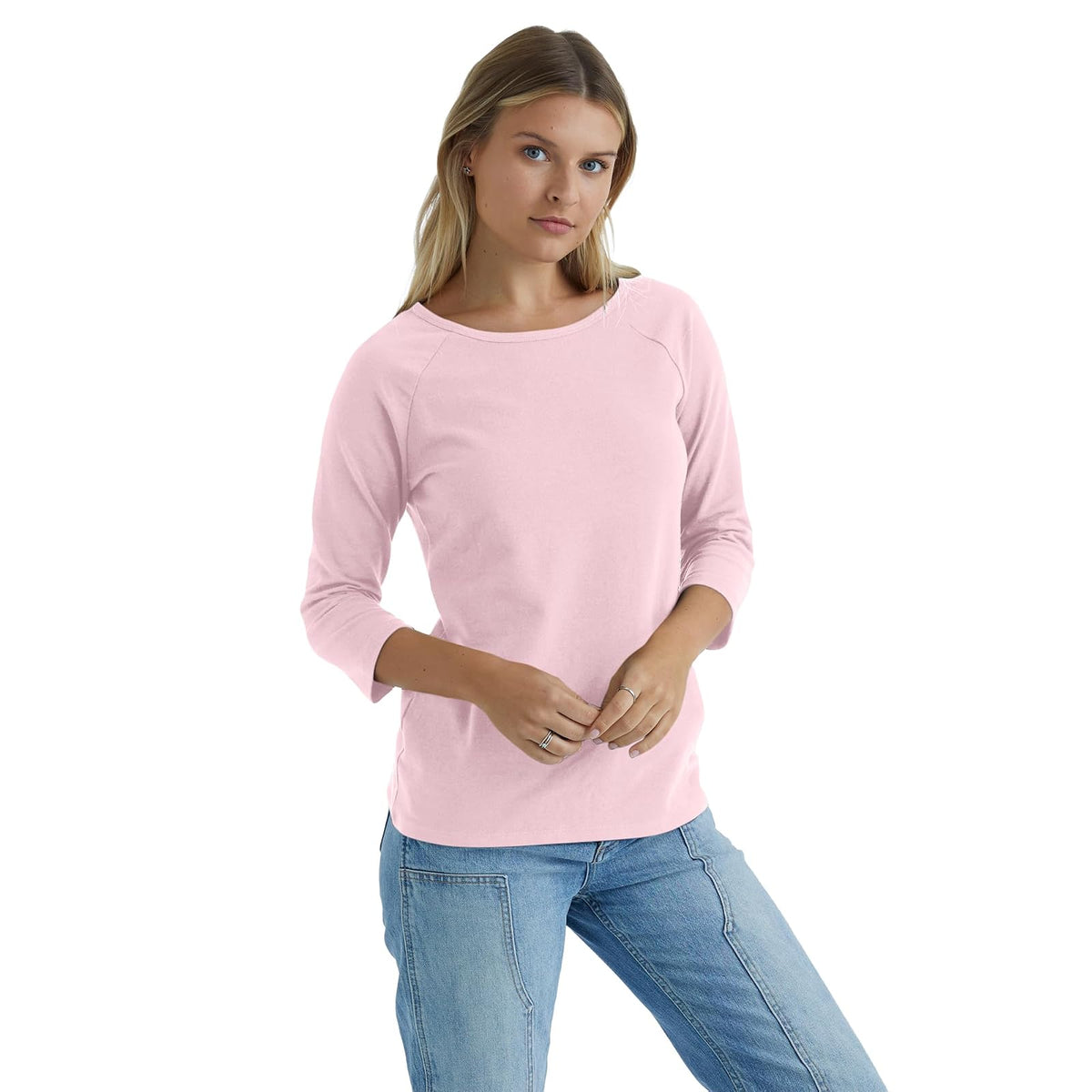 Hanes Playera con Manga a 3/4 Mujer - Tela elástica, Cuello Redondo