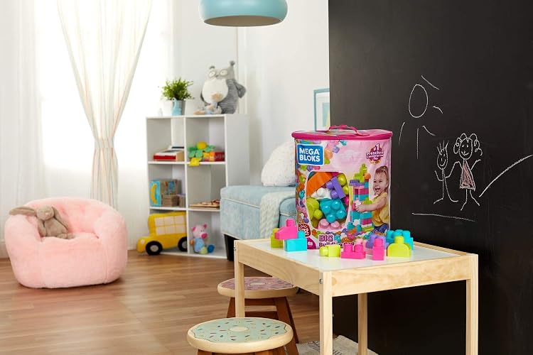 MEGA BLOKS, Bloques de Construcción de Plástico, Gran Bolsa Rosa para Construir, Juguete para Niños, Material Didáctico, Edad 1 año en Adelante