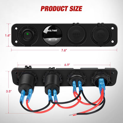 Nilight - Panel de enchufe de carga de encendido/apagado 4 en 1, doble toma USB, toma de corriente, voltímetro LED, enchufe para encendedor de cigarrillos con iluminación LED,