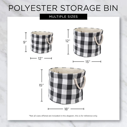 DII, Collapsible Variegated Polyester Storage Bin with Cotton Handles Medium Round Gray