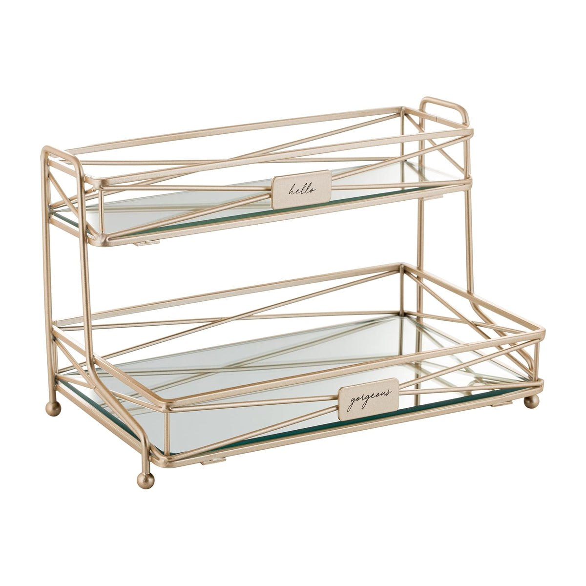 Home Details - Espejo de 2 Niveles, Perfecto para perfumes, Joyas, Maquillaje, Organizador de cosméticos, decoración Elegante en Oro Satinado