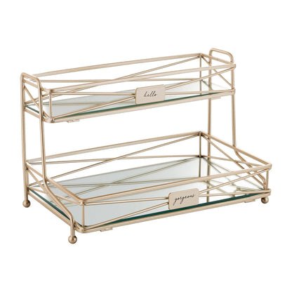 Home Details - Espejo de 2 Niveles, Perfecto para perfumes, Joyas, Maquillaje, Organizador de cosméticos, decoración Elegante en Oro Satinado