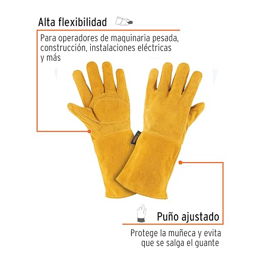 Truper GU-525, Guantes de carnaza, para argonero, puño de seguridad, largo
