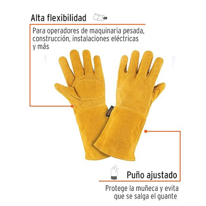Truper GU-525, Guantes de carnaza, para argonero, puño de seguridad, largo
