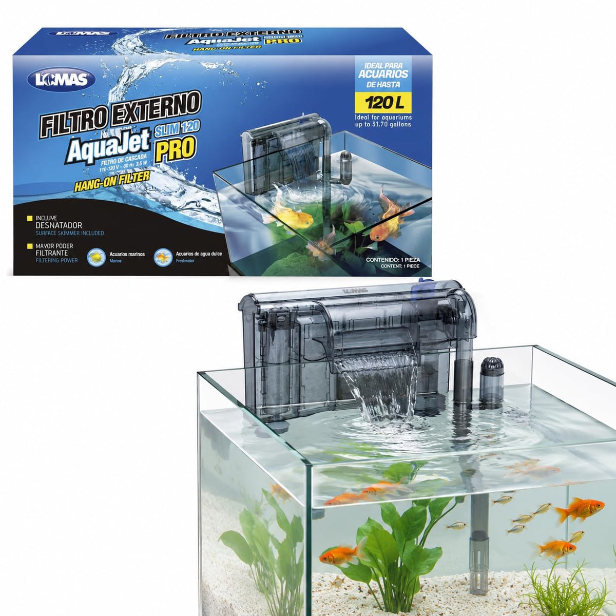 AquaJet Slim Pro Filtro Externo para Acuario - 120 Lt
