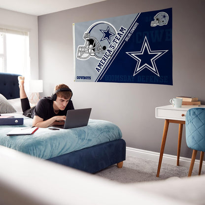 NFL Rico Industries Dallas Cowboys - Bandera de doble logotipo de 3 x 5 pies, bandera de 3 x 5 pies, bandera de una sola cara, interior o exterior, decoración del hogar