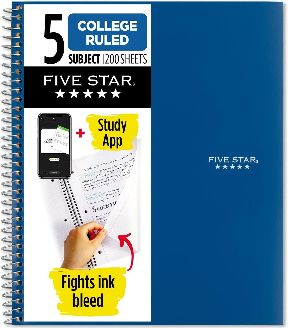 Five Star Cuaderno de Espiral 5 Materias, 200 Hojas - Azul - 1 Count (Pack of 1)