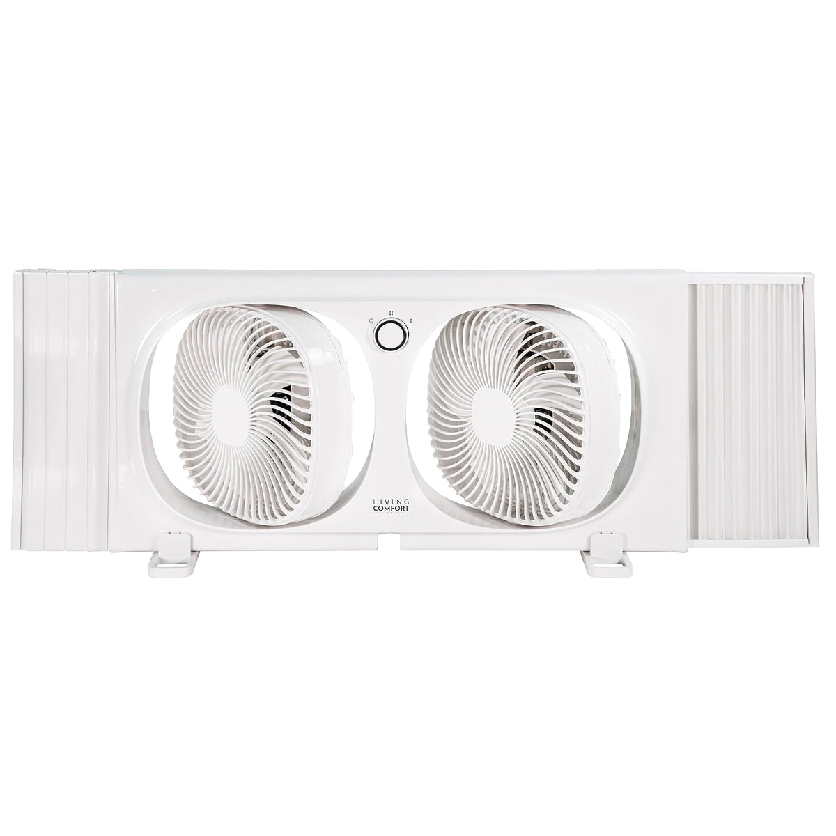 Comfort Zone Living Comfort Ventilador de ventana doble de 9 pulgadas con 2 velocidades y cabezales giratorios individualmente de 180°, visualización extraíble para insectos, ideal para el hogar