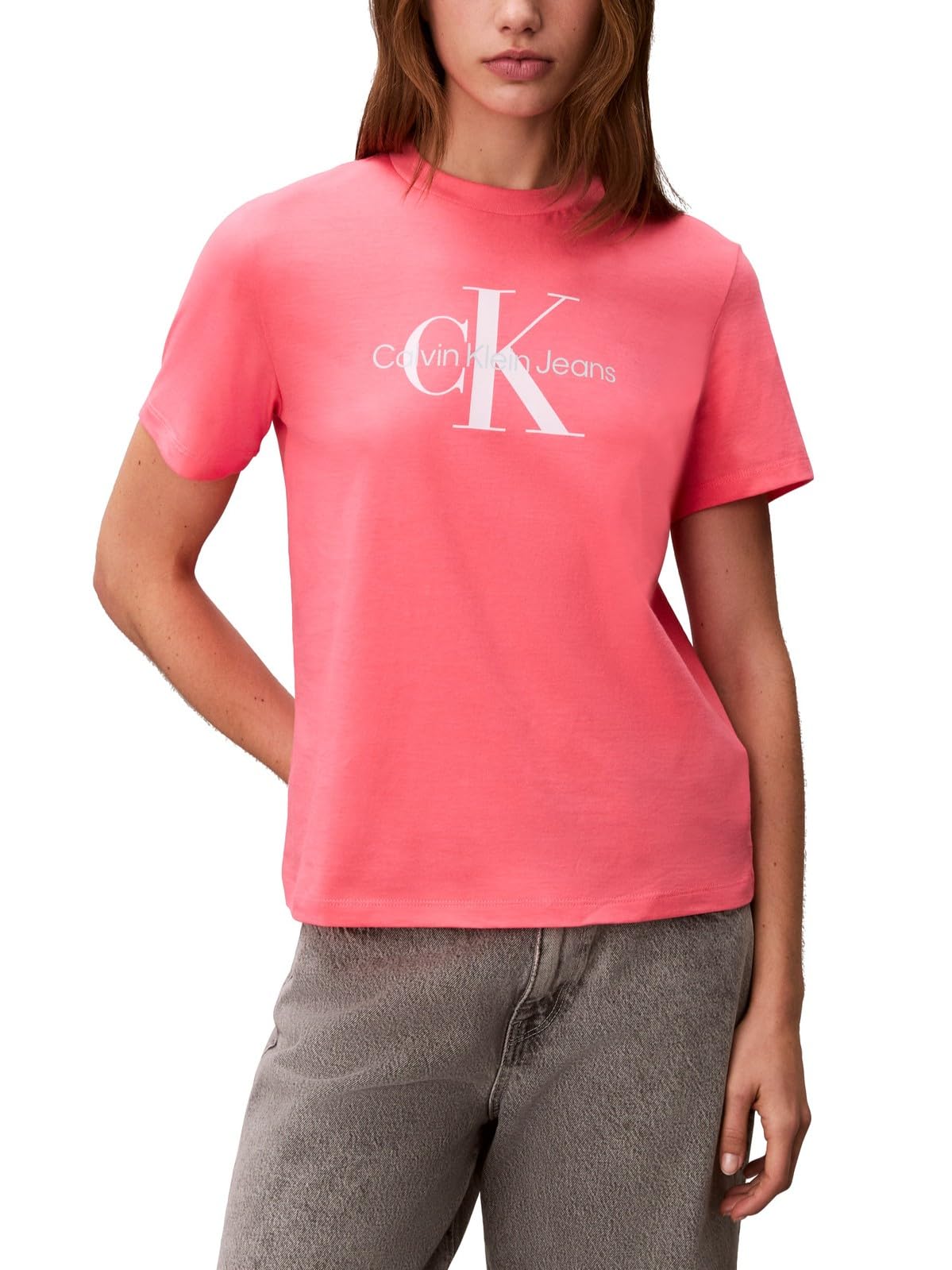 Calvin Klein Playera Logo Monograma Mujer - XS - Coral Paradise