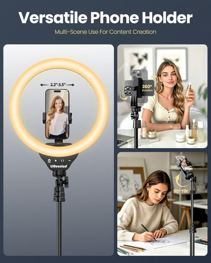 UBeesize 12’’ Ring Light with Tripod, Selfie Ring Light with 62’’ Tripod Stand, Light Ring for Video Recording＆Live Streaming(Youtube, Instagram, TIK Tok), Compatible with Phones, Cameras and Webcams