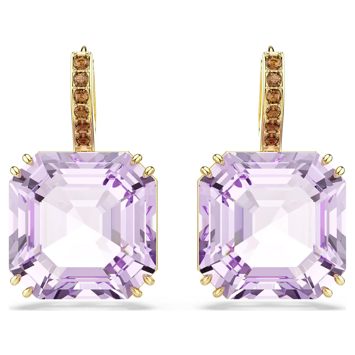 Pendientes Millenia, Talla cuadrada, Morado, Acabado en oro de 18 quilates