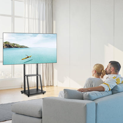 VEVOR Soporte de TV Móvil con Ruedas para Televisores de 812,8-1905 mm y hasta 68,04 kg, Soporte de Monitor Portátil de Altura Ajustable con Estante para Salón y Oficina (máx. VESA 600 x 400 mm)