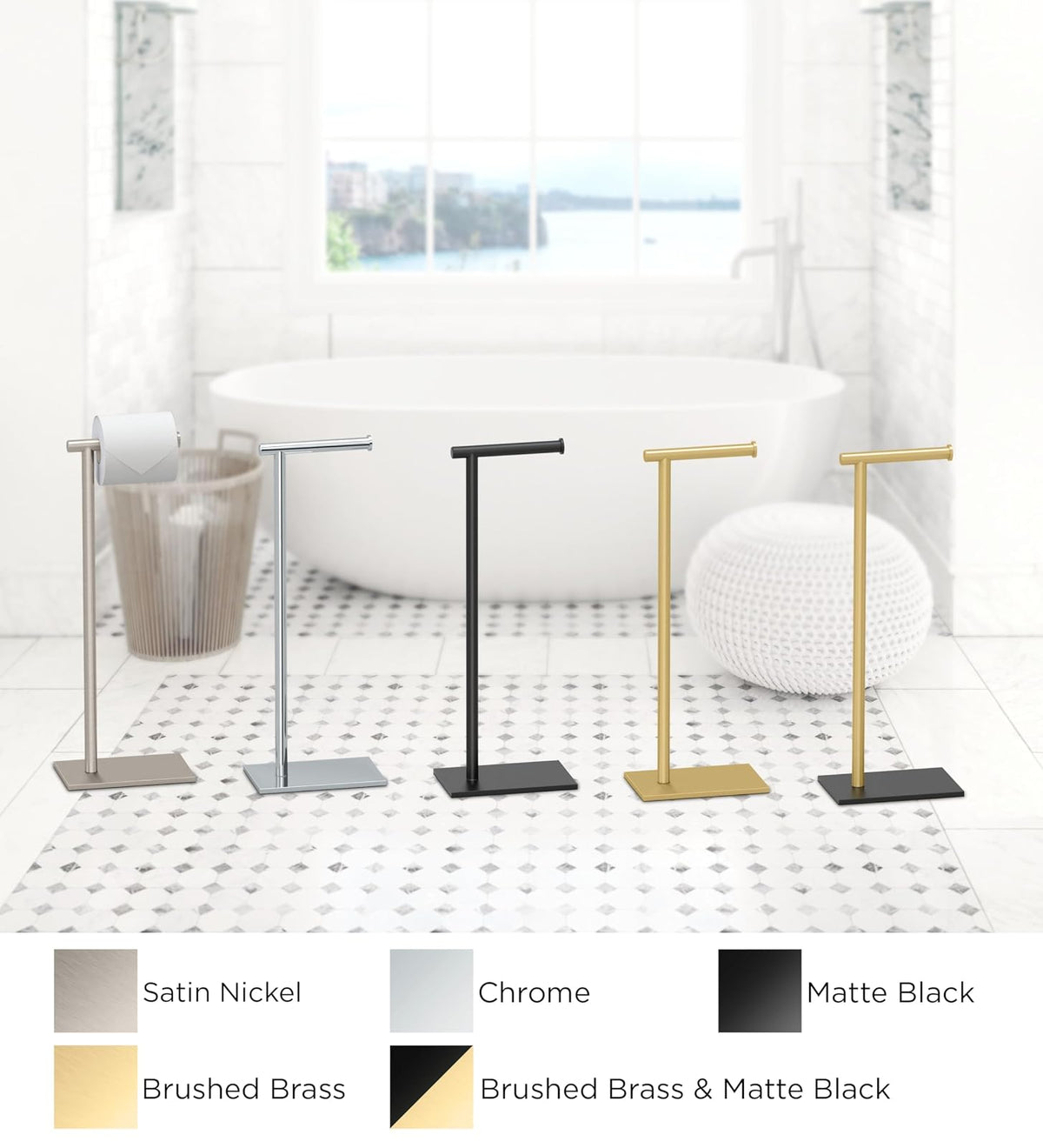 Gatco 1431MX Modern Square Base Toilet Paper Holder Stand, Matte Black, 22.25"H