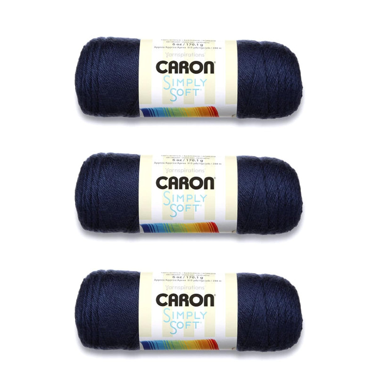 Caron Simply Soft Estambre Acrílico, Paquete de 3 Madejas de 170 g - Dark Country Blue - Paquete de 3