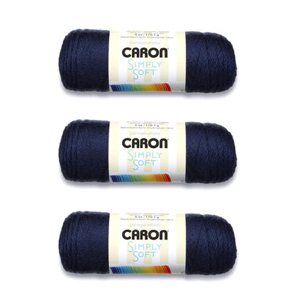 Caron Simply Soft Estambre Acrílico, Paquete de 3 Madejas de 170 g - Dark Country Blue - Paquete de 3