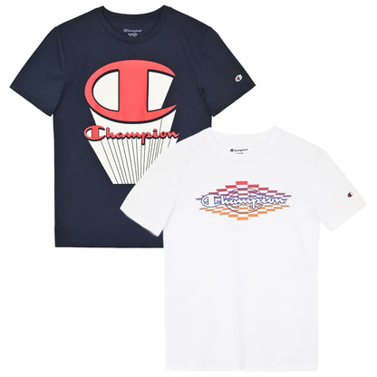 Champion - Playera de Manga Corta para niños, Paquete de 2 - 7 - Bright White-Navy Blue