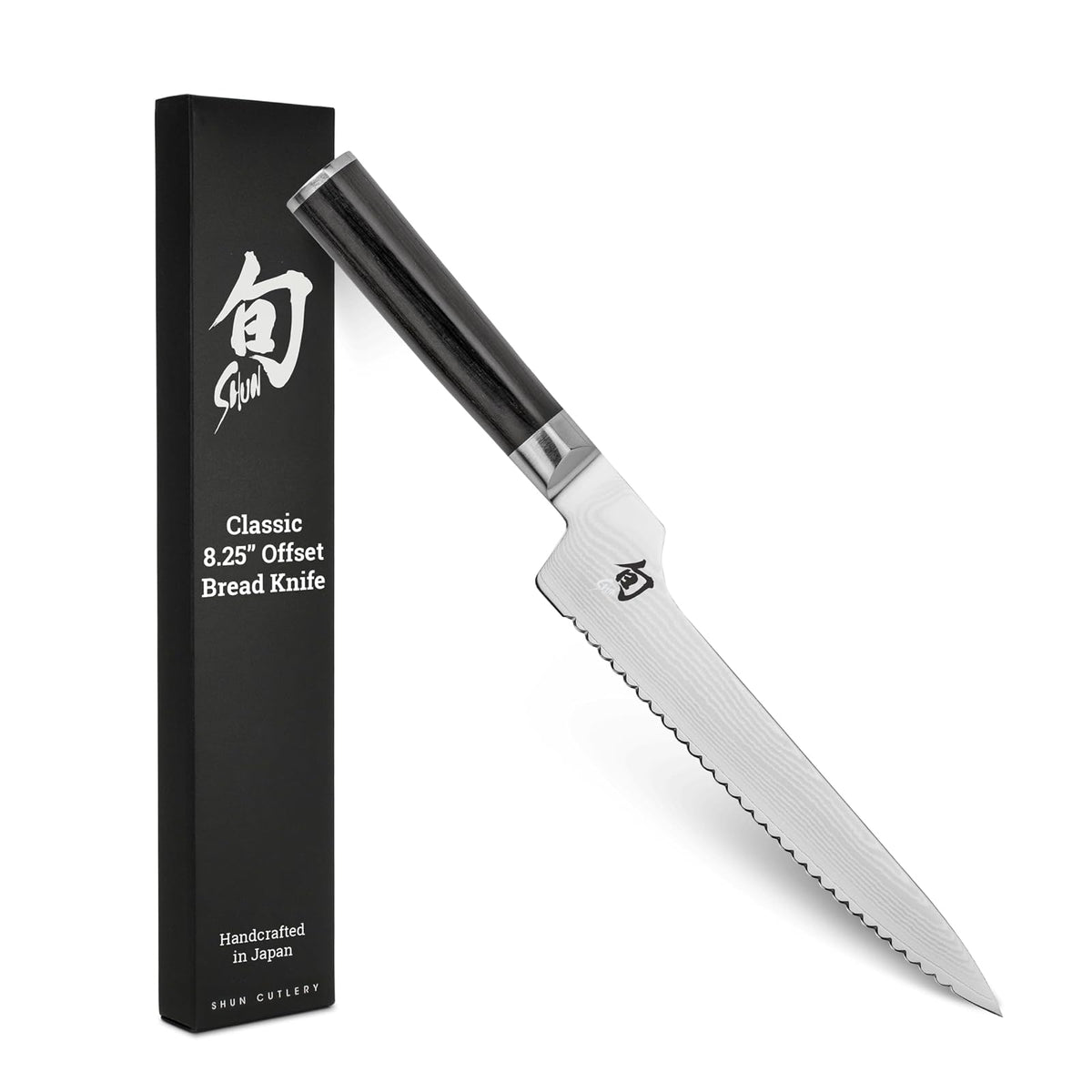 Shun Classic Offset Cuchillo de Pan Japonés | 8.2 pulgadas, cuchillo dentado, negro, mango Pakkawood
