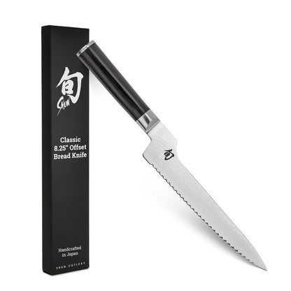Shun Classic Offset Cuchillo de Pan Japonés | 8.2 pulgadas, cuchillo dentado, negro, mango Pakkawood