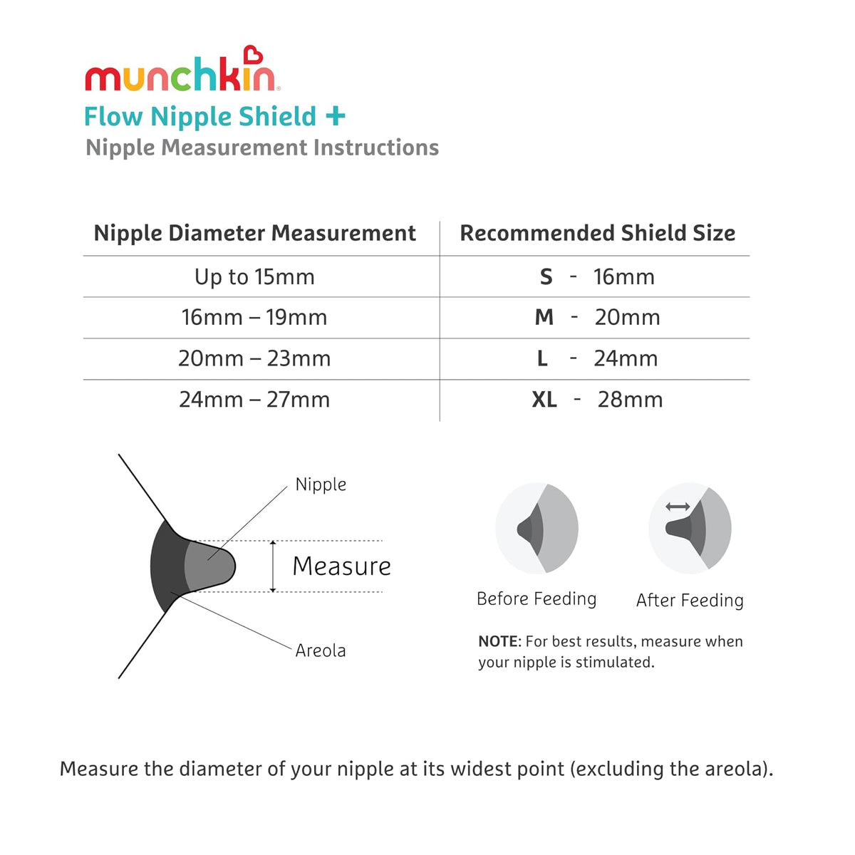 Munchkin® Flow Nipple Shield + with See-Thru Channel to Watch Milk Flow - Nurse Confidently and Meet Your Breastfeeding Goals, Silicone - 16mm