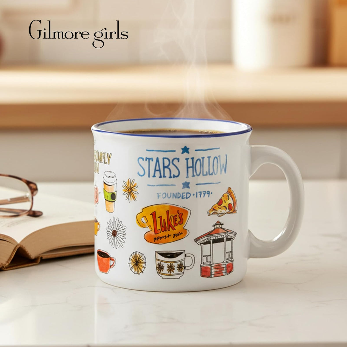 Silver Buffalo Gilmore Girls Luke's - Taza de cerámica para campista con estrellas huecas, 20 onzas