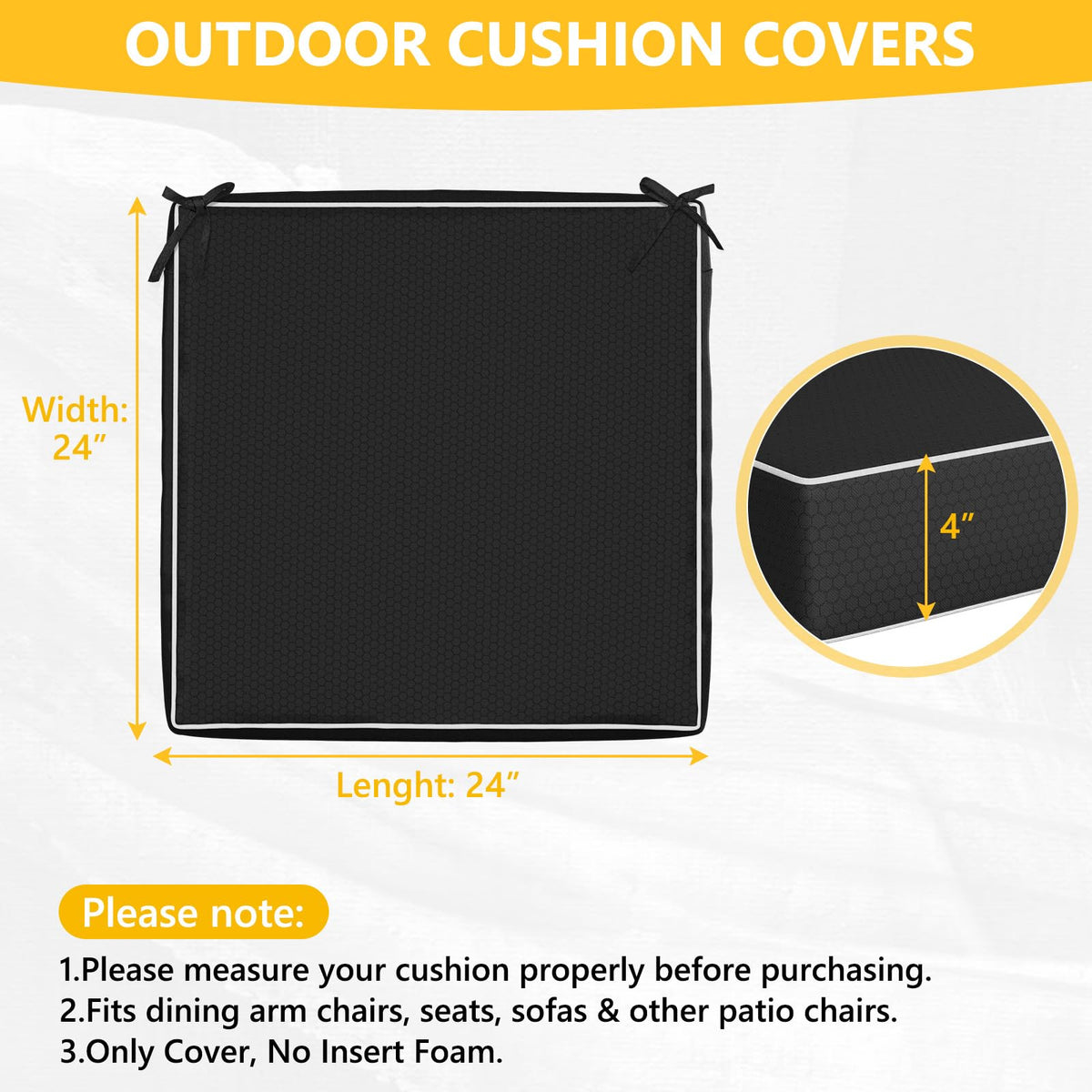 COSHNIBI - Fundas de cojín de patio de 24 x 24 x 4 pulgadas, impermeables y resistentes a la decoloración, funda de cojín para exteriores, funda de cojín de ratán, sofá y asiento de descanso, paquete