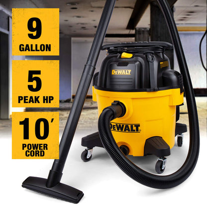 DEWALT DXV09PA - Aspiradora de Tienda Resistente con Accesorios, 5 Picos HP, con función de soplador, 9 galones