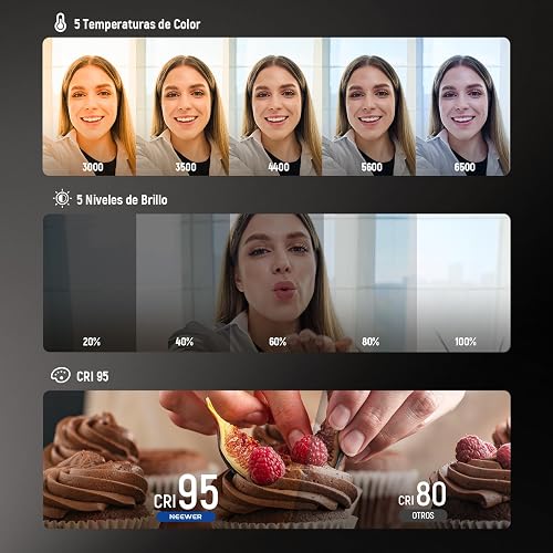 NEEWER BÁSICO Luz Selfie Magnética Compatible con MagSafe iPhone, CRI95 700lx/0,3m Aro Relleno LED Plegable Iluminación con Espejo para Zoom Maquillaje Foto Grabación Videoconferencia, Negro NL48B