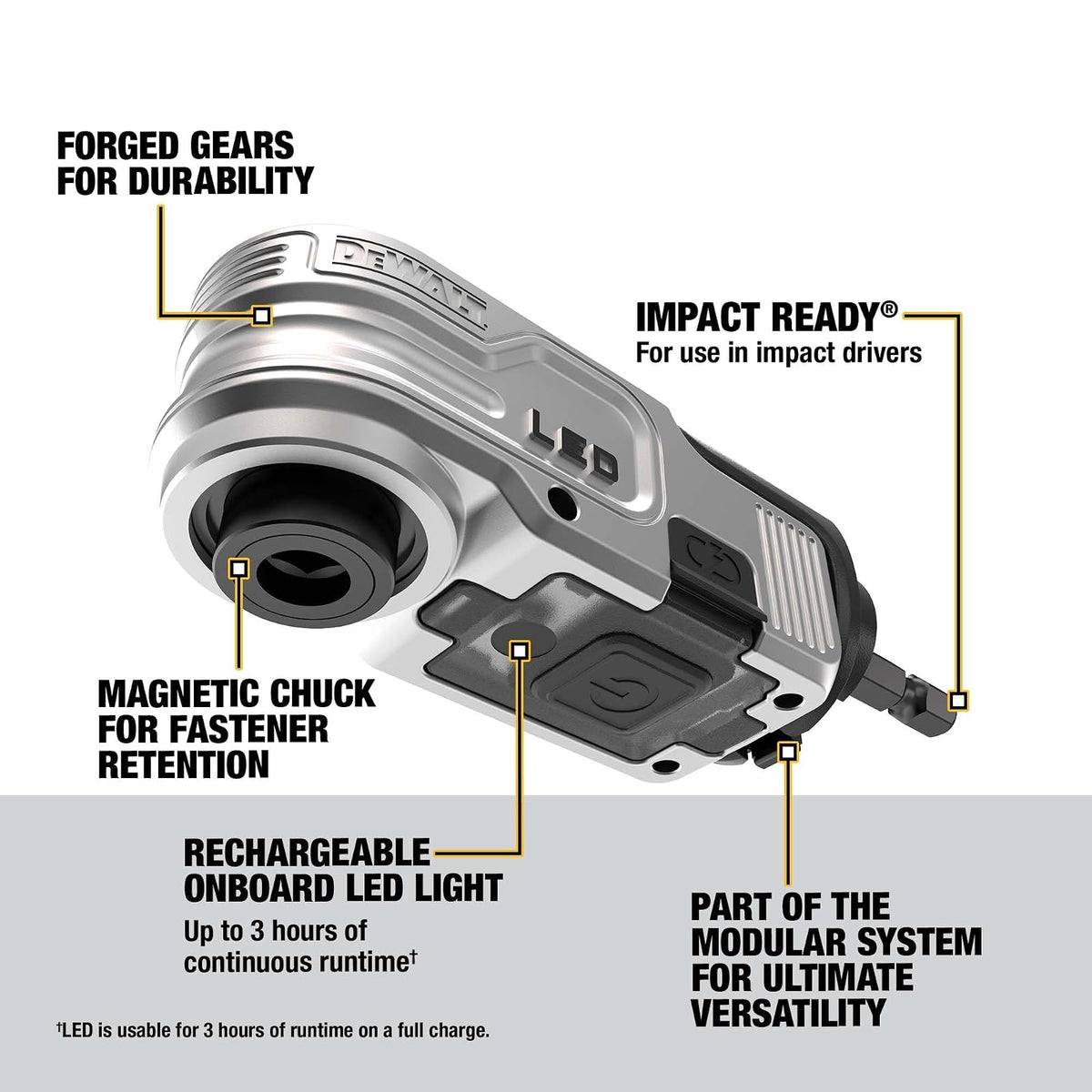 DEWALT FLEXTORQ Accesorio Modular de Ángulo Recto Iluminado para Driver de Impacto