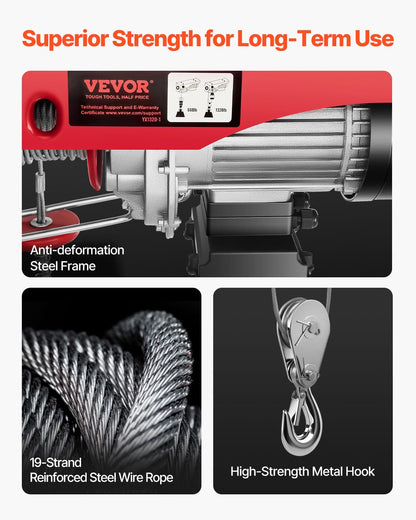 VEVOR - Polipasto eléctrico con control remoto, cabrestante eléctrico de 1200 libras, polipasto eléctrico de 110 V con control de cable de 15 pies para levantar en fábricas, almacenes, sitio de