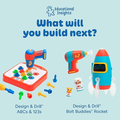 Educational Insights Design & Drill Bolt-It Bucket, Conjunto de Taladro portátil para Llevar a Todos Lados, Conjunto de 56 Piezas, Perfecto para niños y niñas Mayores de 3 años
