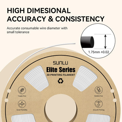 SUNLU Elite - Filamento para impresora 3D - PLA de 1,75 mm, se adapta a la mayoría de impresoras 3D FDM, carrete de 1 kg (2.2 libras), blanco