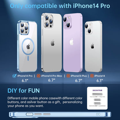 JUESHITUO Magnetic Slim Clear Case para iPhone 14 Pro [no Amarillento] [Protección de Grado Militar] [No.1 imanes Fuertes] Compatible con iPhone 14 Pro Caso Protectora 2022, Sierra Blue