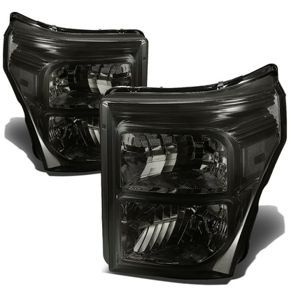 DNA Motoring Faros Delanteros Ahumados Ámbar para Ford F-250/F-350/F-450/F-550 Super Duty 2011-2016 - Lente ahumada - esquina transparente.