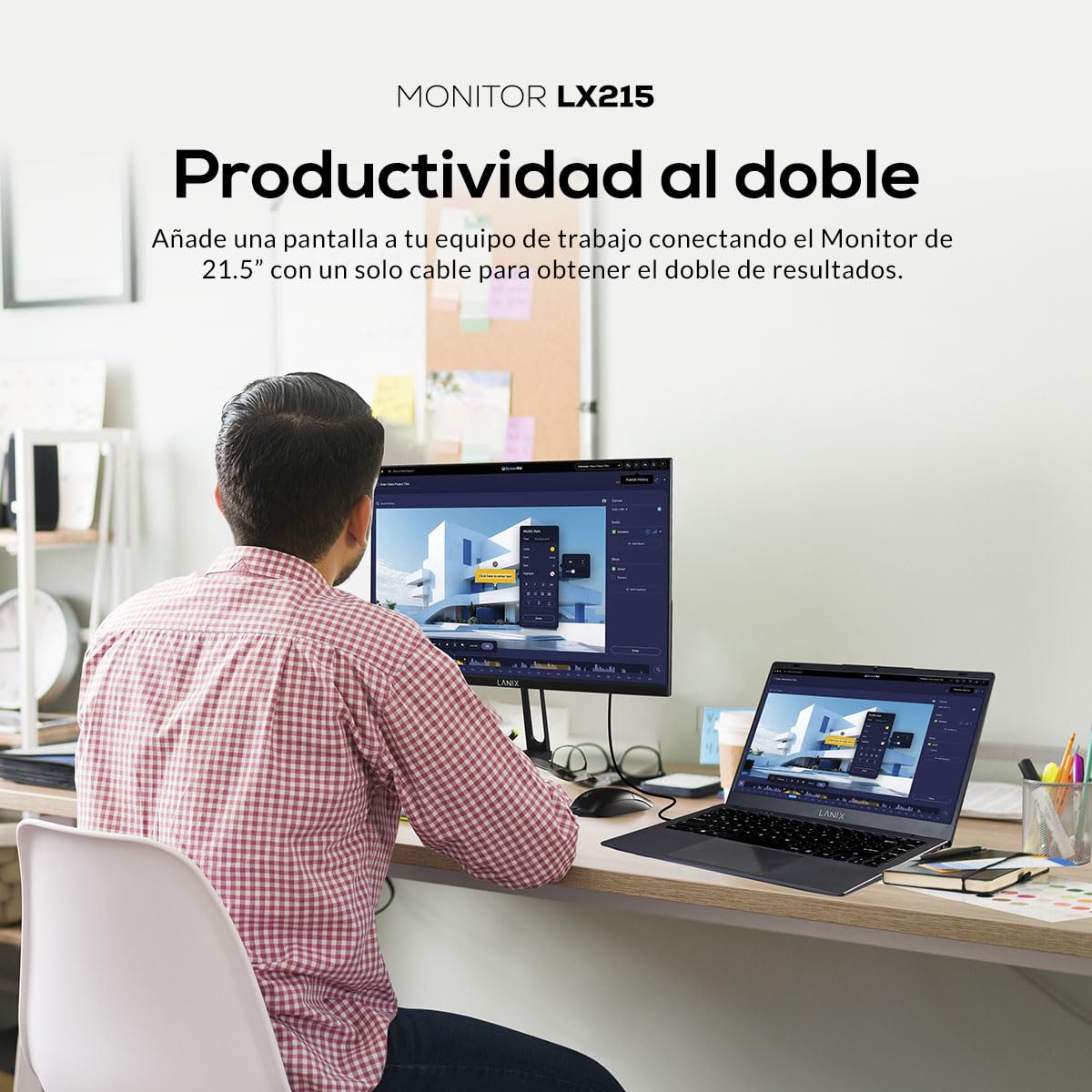 Monitor Lanix LX215 21.5 Pulgadas, 1920x1080 Full HD, Panel VA, HDMI, DisplayPort, Montaje VESA 75x75mm, 100Hz