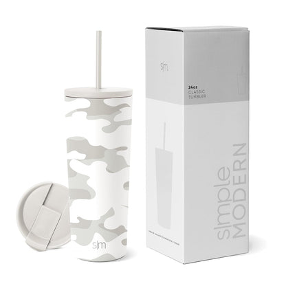 Simple Modern - Vaso aislante con tapa y popote | Taza de café helado, reutilizable, botella de agua de acero inoxidable