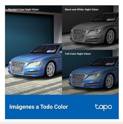 Tapo TP-Link TC42, Cámara de Seguridad Wi-Fi Exterior 2K QHD, Visión Nocturna a Color con Sensor Starlight, Detección Inteligente por IA, Cobertura de 360°, Compatible con Alexa