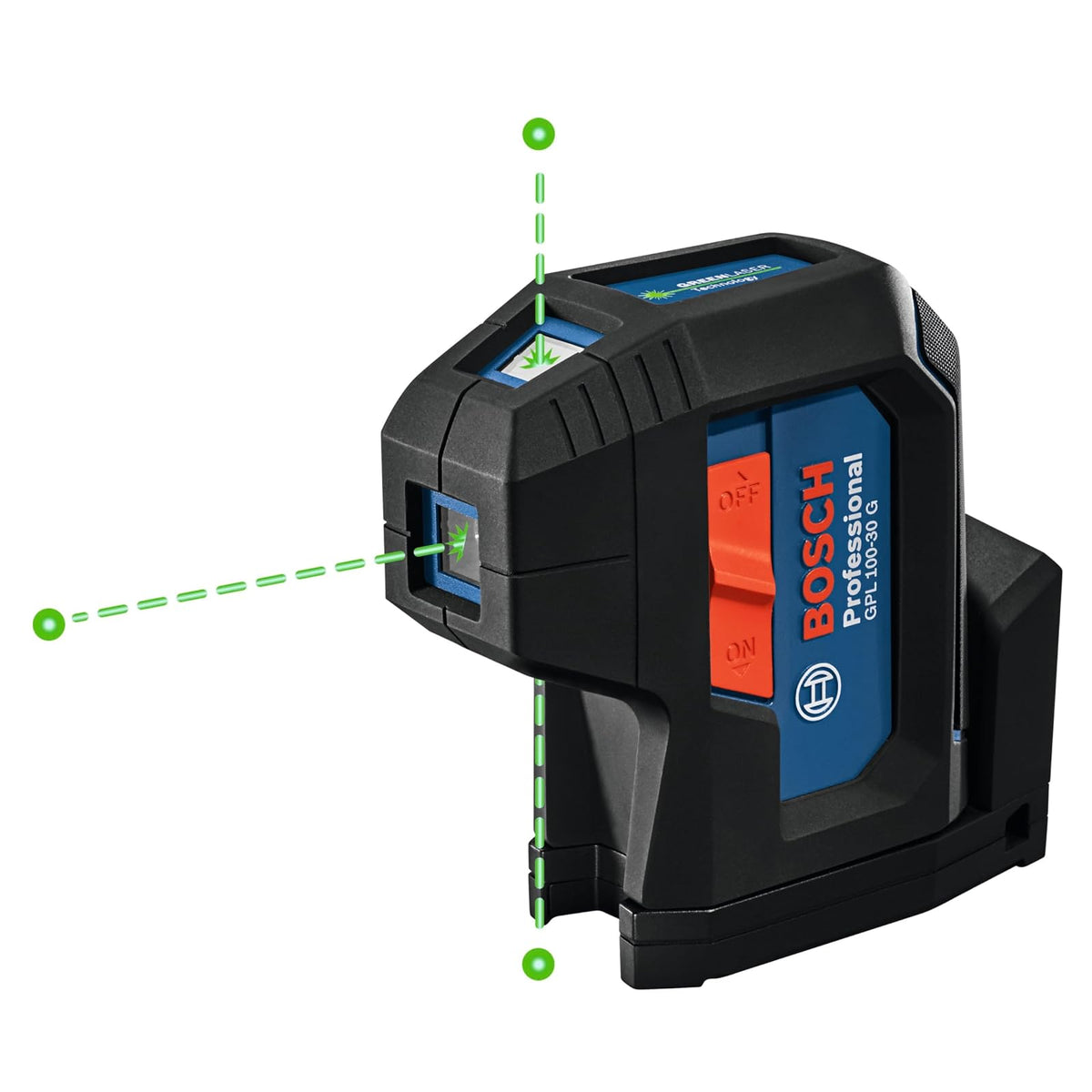 Bosch GPL100-30G Láser de Alineación Autonivelante Verde | Incluye 2 baterías AA, soporte multiuso integrado, estuche de transporte duro, precisión +/-1/8 pulgadas a 30 pies