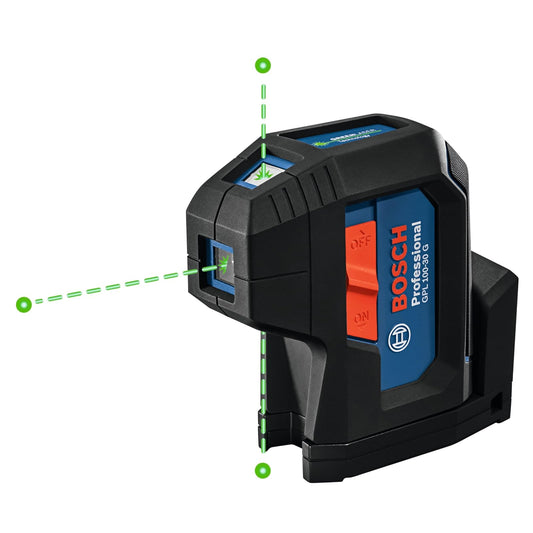 Bosch GPL100-30G Láser de Alineación Autonivelante Verde | Incluye 2 baterías AA, soporte multiuso integrado, estuche de transporte duro, precisión +/-1/8 pulgadas a 30 pies