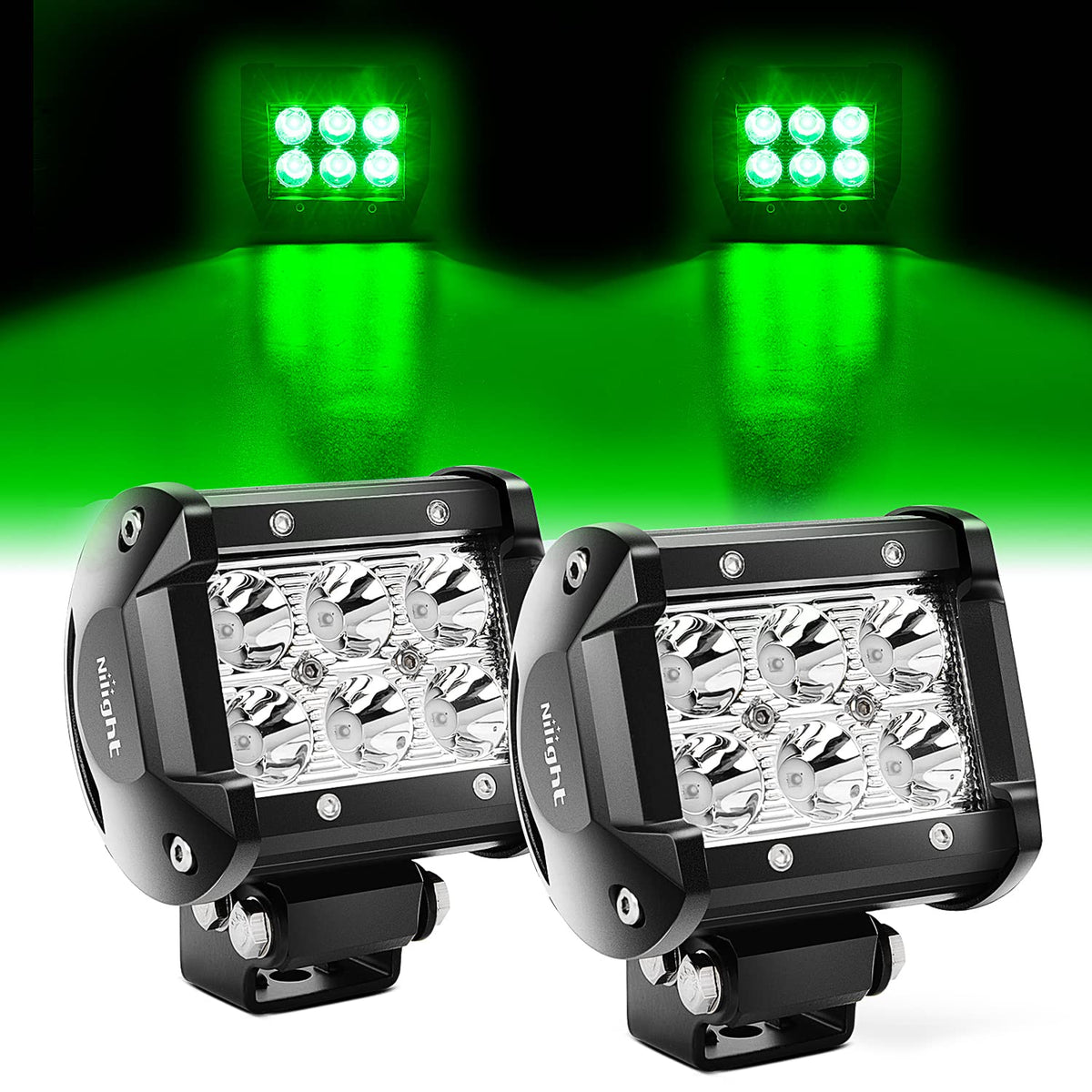 Nilight - Luz LED de 4 pulgadas, luces antiniebla de conducción de puntos verdes, 2 unidades, 18 W, pesca, caza, emergencia, señal de seguridad, remolque, iluminación de caza para UTV, camioneta,