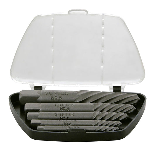 Surtek 107040 Juego de extractor "cola de cochino" para tornillos, 5 piezas