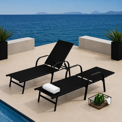 Midtown Concept Set de 2 Camastros para Jardin y Alberca, Uso Exterior, de Acero, Asiento y Respaldo de Textilino, Respaldo Ajustable Multinivel Color Negro