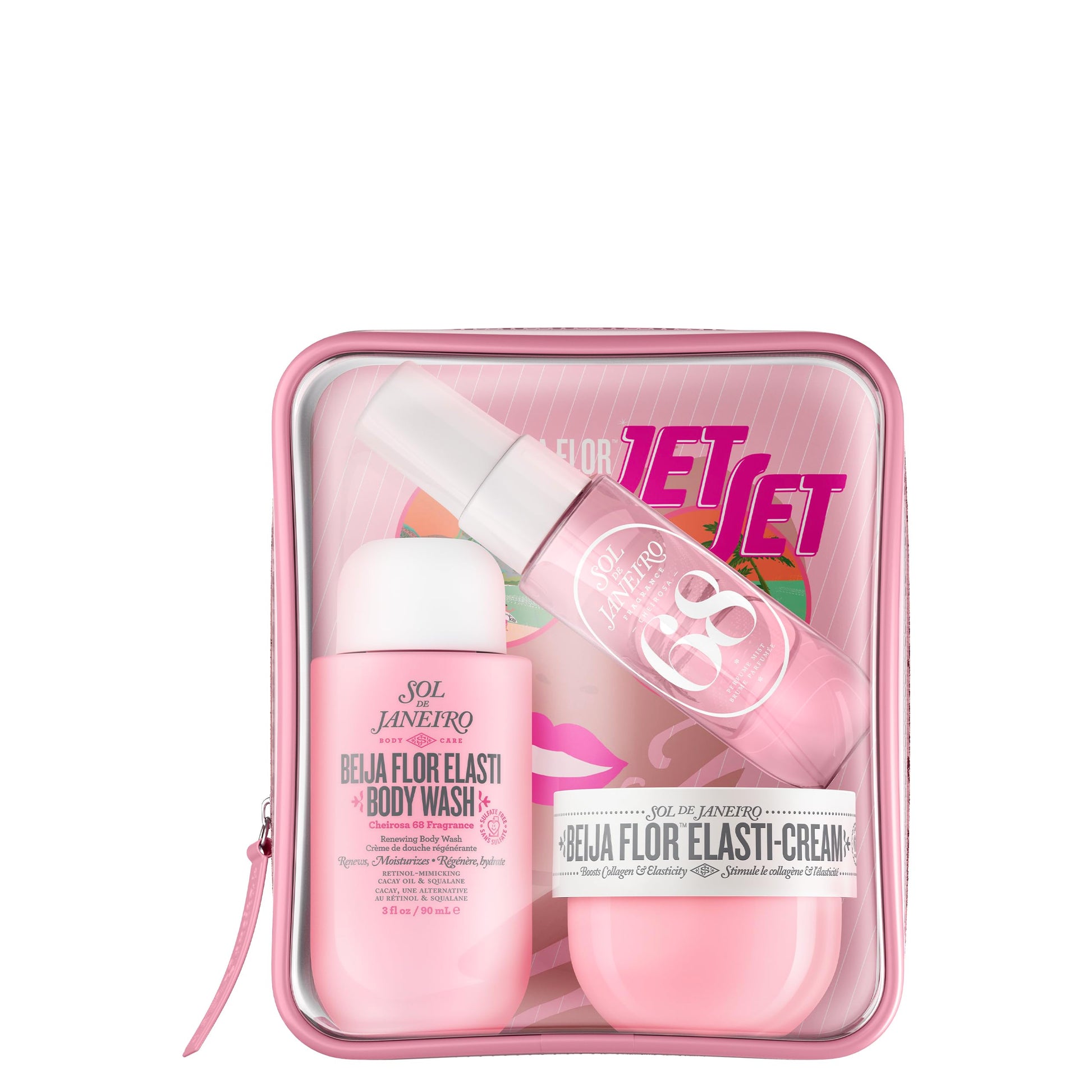 Sol de Janeiro Beija Flor Jet Set: Kit de Viaje con Elasti-Cream, Gel de Ducha Renovador y Perfume Mist Brazilian Crus