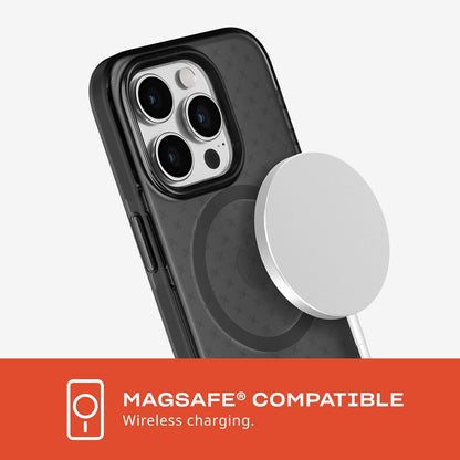 Tech21 EVO Check - Funda para iPhone 15 Pro, Compatible con MagSafe, Funda de protección contra Impactos, Color Ahumado/Negro