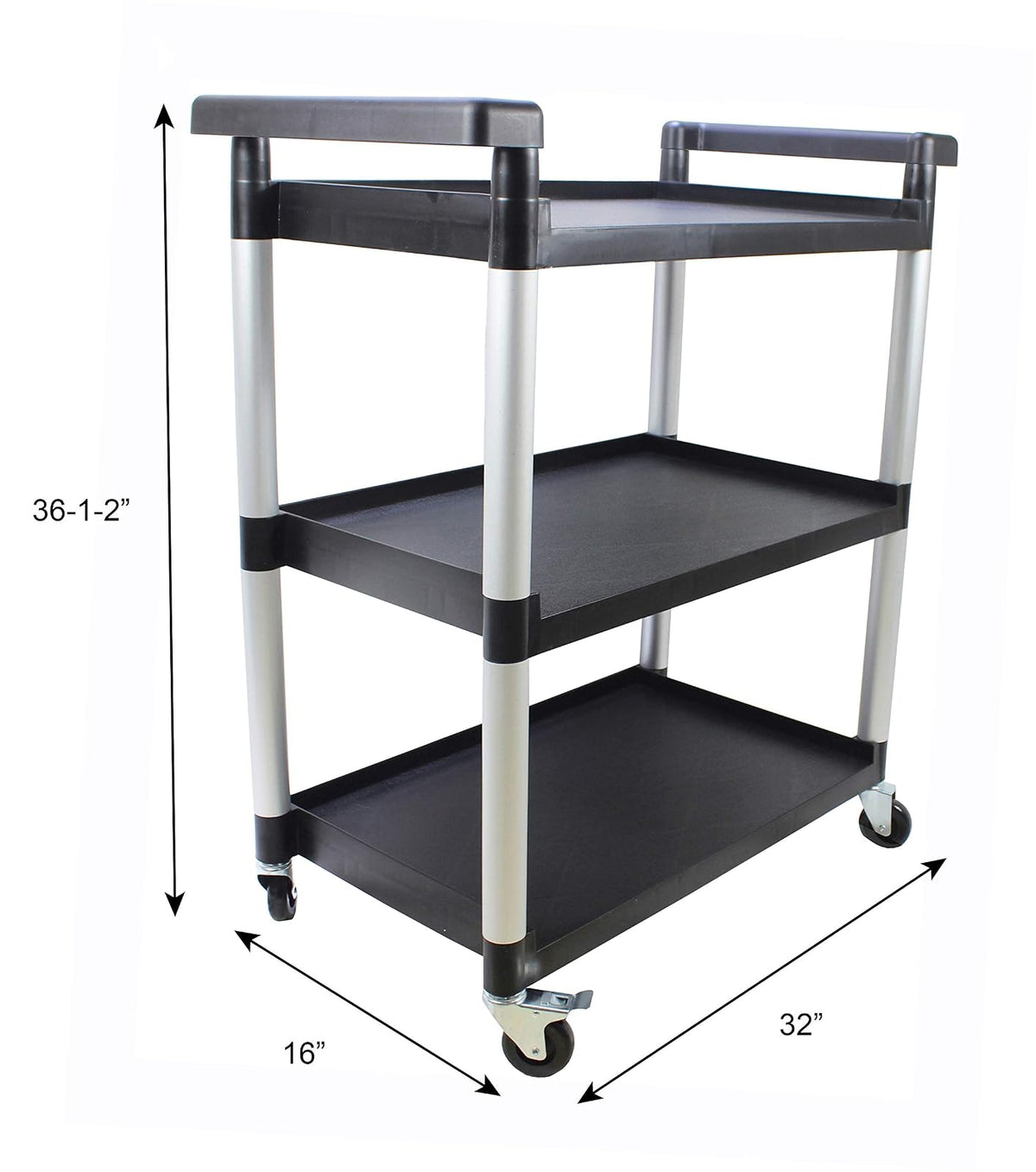 MaxWorks 80774 Carro de Plástico de 3 Estantes, Capacidad 225 lb, Negro
