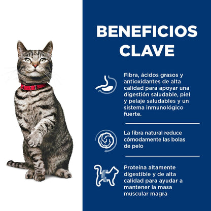 Hill's Science Diet Hairball Croquetas para Gato Adulto Sabor Pollo 3.1Kg | Croquetas Hill's para gato, pollo real, control de bolas de pelo, piel y pelaje sanos, fibra natural