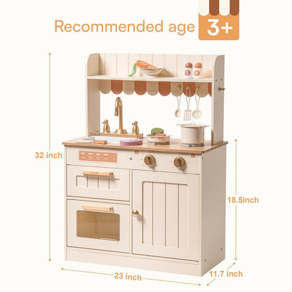 ROBOTIME Juego de Cocina para niños pequeños, Juego de Cocina de Madera con Juego de Alimentos de Corte, Juguetes de Regalo de Cocina para niños de más de 3 años, niñas y niños